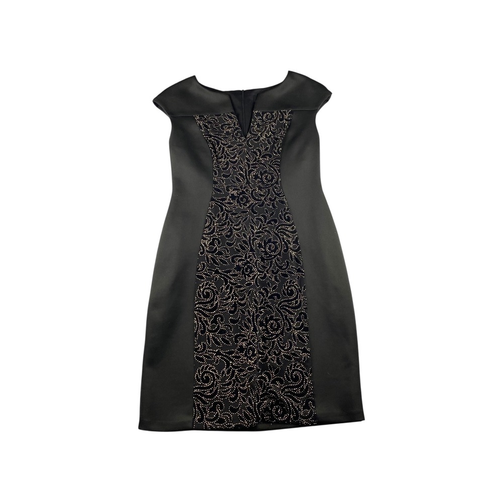 Connected Apparel Black Cap Sleeve Embellished Sheath Dress Size 10